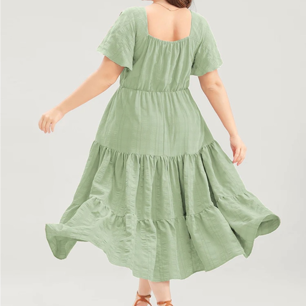 Plain Ruched Drawstring Pocket Ruffle Tiered Dress - Picture 2 of 8
